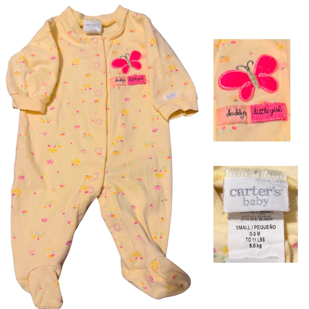 Vintage Carter’s Baby Girl Footed Onesie – 0-3M